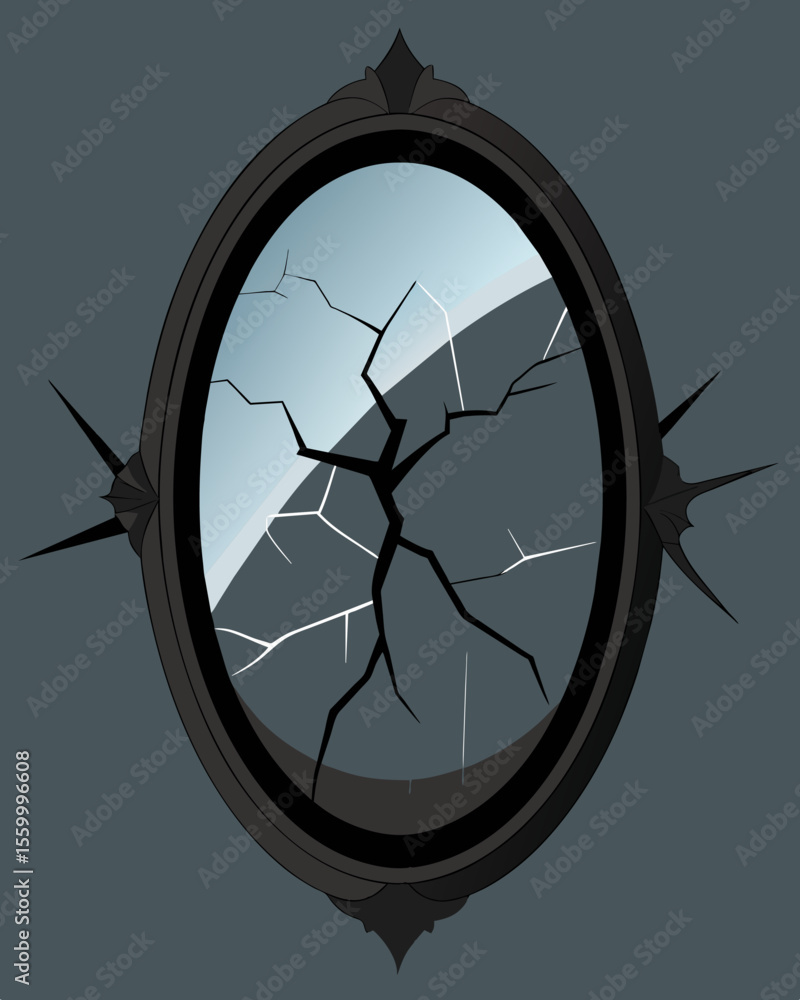 Poster a cracked mirror reveals a twisted venomous version of my own reflection.. vector illustration