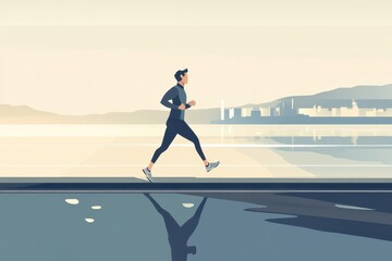 Obraz premium Man jogging vector flat minimalistic isolated illustration, Minimalistic vector illustration of a man jogging, depicted in a flat design style against a plain background