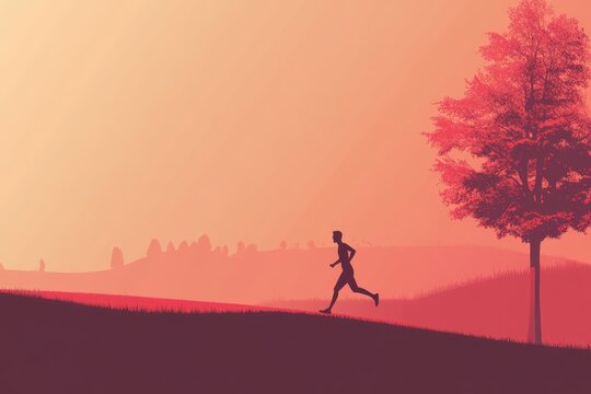 Man jogging vector flat minimalistic isolated illustration, Minimalistic vector illustration of a man jogging, depicted in a flat design style against a plain background - Powered by Adobe