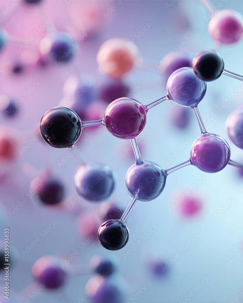 Aufkleber molecular structure: abstract 3d rendering of a complex molecular structure with vibrant, multicolor