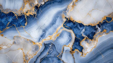 Fototapeta premium A Surface of Blue Marble with White Veins and Golden Patterns Appears as a Luxurious Stone Texture for Interior Design