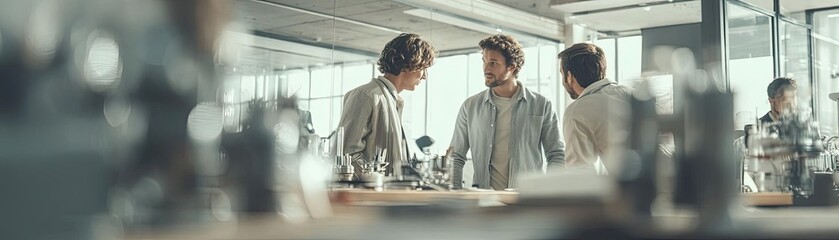 Obraz premium Hydrogen startup with delivery and h2 mobility concept. Team collaboration in a modern office environment.