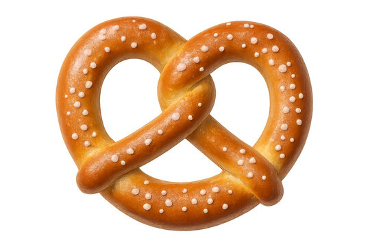 Soft pretzel with salt crystals on transparent background