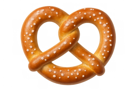 Soft pretzel with salt crystals on transparent background