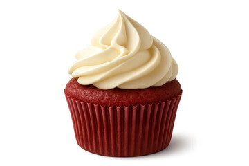 Delicious red velvet cupcake with cream cheese frosting on transparent background