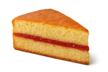 Delicious victoria sponge cake slice with strawberry jam filling on transparent background