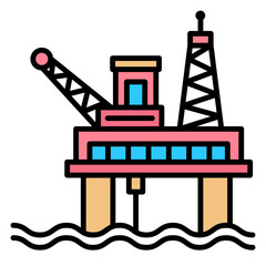 Oil Rig Platform Offshore Icon in Water Waves