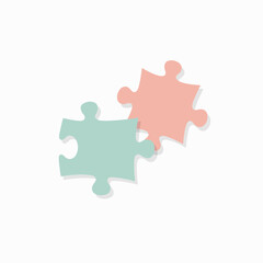 Fototapeta premium Puzzle piece illustration with interlocked jigsaw elements, soft pastel tones. Piece illustration showcases interconnected shapes and shadow detail, forming symbolic connection and conceptual unity,