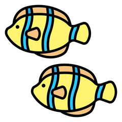 Two Cute Cartoon Fish Swimming, Colorful Vector Illustration