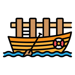 Obraz premium Raft Boat with Paddles Icon in Cartoon Style