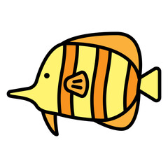 Cute Cartoon Butterfly Fish with Stripes and Fins