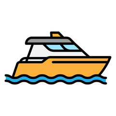 Motor Yacht Boat Icon on the Sea Water