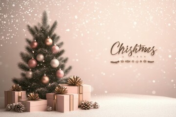 Merry Christmas Celebration Banner with 3D Xmas Tree, Gift Boxes and Bauble in Bokeh Background Photo, Festive Christmas celebration banner with a 3D tree, colorful gift boxes 