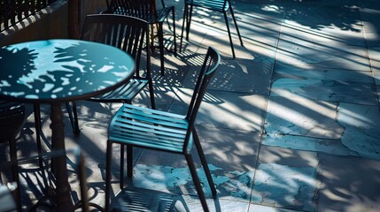 Angular Shadows of Café Chairs on Patio Floor