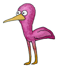 Pink flamingo Vintage Watercolor Handmade Cartoon Style Logo Print Liner Ink pen © Anatoly Shapoval