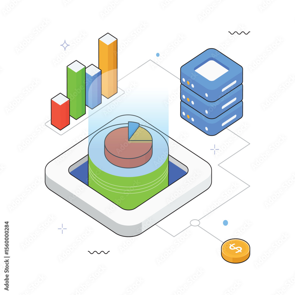 Poster data server vector isometric illustration. eps 10 file