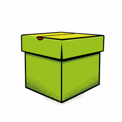 Depiction of a Green box, presenting a package with vivid color and distinct outline. Green box design provides a visually engaging element suitable for various creative endeavors.
