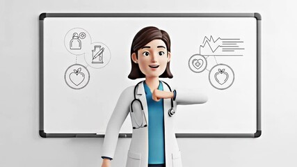 Animated Doctor Explains Heart Health Concepts on Whiteboard in Medical Video - Powered by Adobe