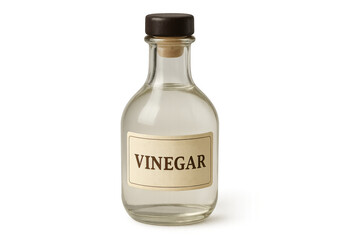 Glass bottle containing vinegar with transparent background