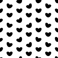 Repeating vector pattern of a bunch of heart silhouettes. Endless pattern. Seamless romantic ornament. Isolated colorless background. Romantic symbols of love. Idea for web design.