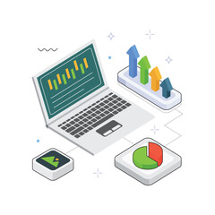 Bar Graph on Dashboard Vector isometric Illustration. EPS 10 file