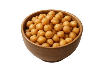 Chickpeas filling a brown ceramic bowl on transparent background