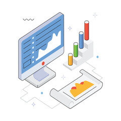 Dashboard with Graphs  Vector isometric Illustration. EPS 10 file