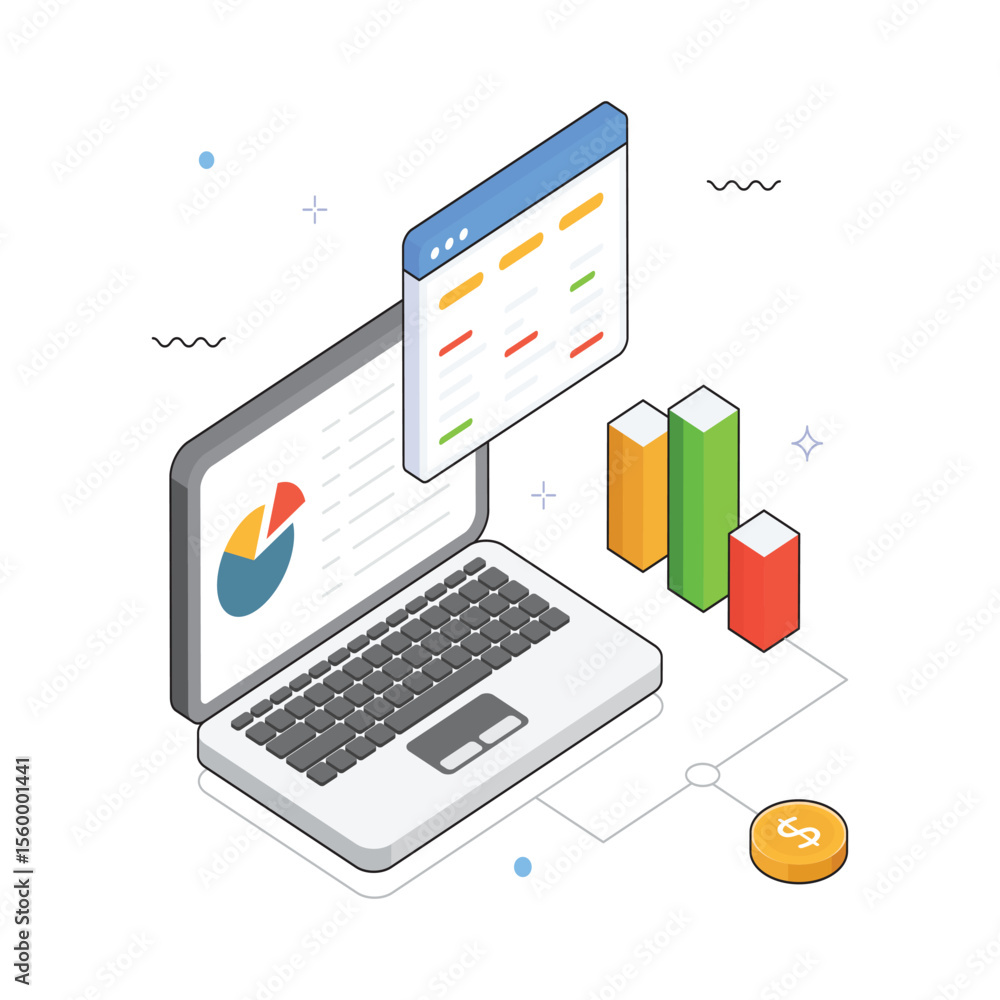 Poster online dashboard analytics vector isometric illustration. eps 10 file
