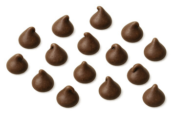 Chocolate chips falling on transparent background