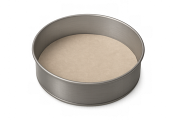 Round baking pan with parchment paper on transparent background