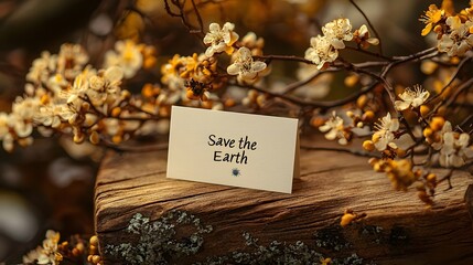 A simple message to save the Earth on a wooden card