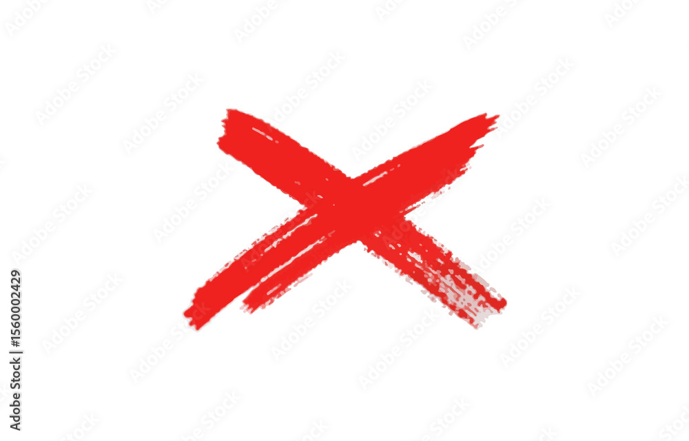 Poster red brush stroke cross mark on transparent background for design use