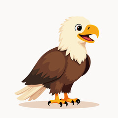 Cute eagle illustration with brown plumage and white head, showcasing an adorable bird. This lovely eagle illustration displays a cartoon eagle in profile with a friendly expression, conveying charm.