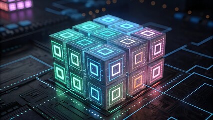 Fototapeta premium stock market chart, digital illustration featuring a futuristic glove, cube