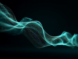 A teal wave pattern made of particles flowing across a dark background with a sense of movement