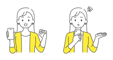 スマホを持つ女性のイラストセット