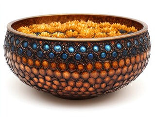 Ornate decorative bowl with floral arrangement
