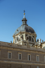 Fototapeta premium Almudena cathedral from Royal palace in Madrid, Spain