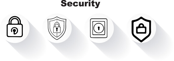 Security Outline Icons Vector Set – Lock, Shield, Password, Cyber Protection