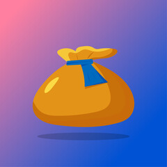 pouch with money or gold flat vector illustration with shadow on gradient background