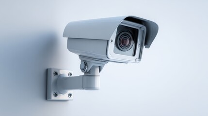White casing CCTV camera with visible mounting bracket on white background