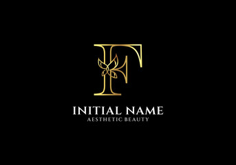 Initial F Letter Logo Design with Butterfly or Leaf Element