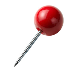 Red pushpin isolated on transparent background shows office stationery and sharp needle