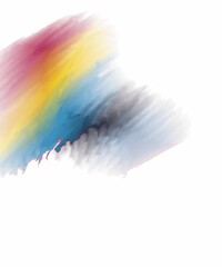 Abstract watercolor brush stroke blending red, yellow, blue, and black tones on a white background. A soft, textured gradient ideal for backgrounds, digital art, or design overlays.