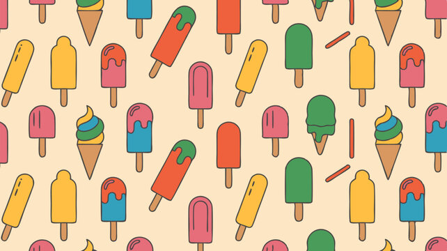 Colorful Ice Cream and Popsicle Pattern on Light Peach Background for Summer Vibes