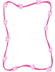 frame doodle with wavy pink outline, decorated with bows and flowers vector hand drawn for text