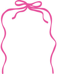 Wavy frame ribbon doodle vintage vector hand drawn with wavy pink outline, decorated with bows 