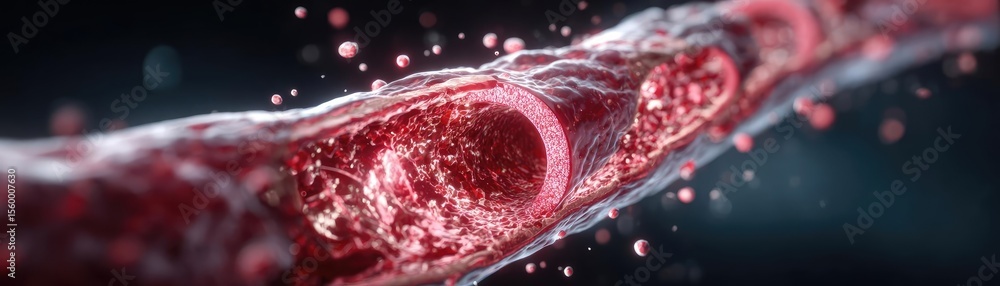 Poster low sodium and inactive lifestyle in plaque buildup concept. microscopic view of blood flow through 