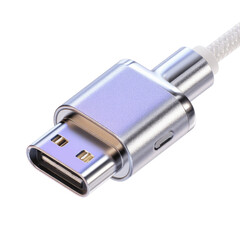 Close-up of USB-C Cable Connector, Silver Metal,