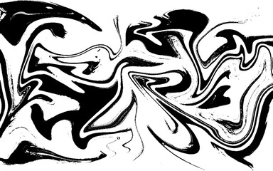 Black ink splash with swirls on white, abstract background. Ebru marbling, traditional Turkish painting art